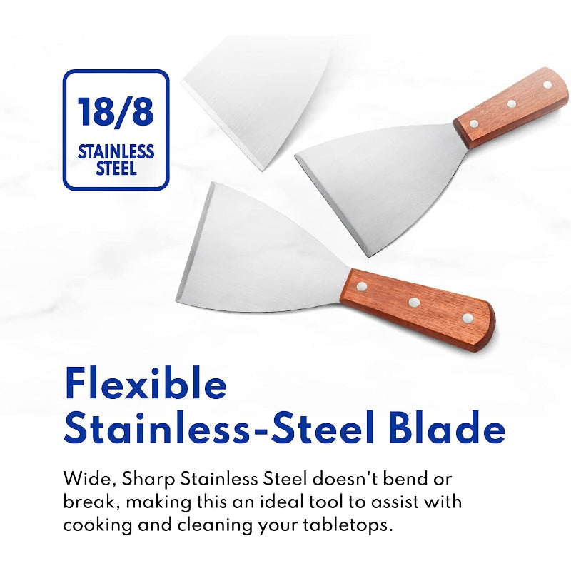 Multi-Purpose Wooden Handle Stainless-Steel Slant Edges Scraper